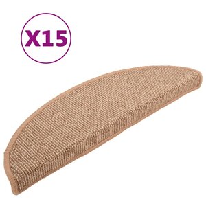 vidaXL Tapis d'escalier 15 pièces 65 x 21 x 4 cm Marron clair Demi-rond Grand