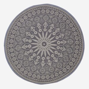 Tapis extérieur terrasse réversible rond - Tapis de jardin imperméable et résistant UV - Mandala - Gris - 170 cm - HOMESCAPES