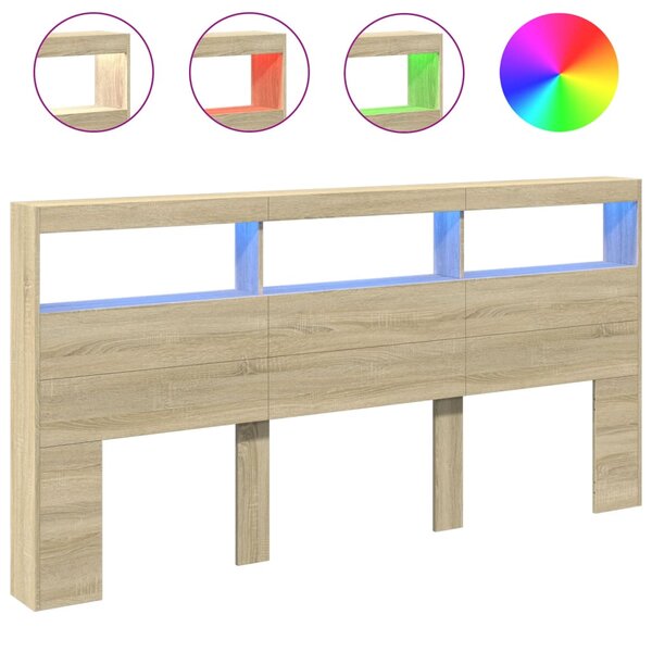 vidaXL Armoire tête de lit avec LED chêne sonoma 200x17x102 cm