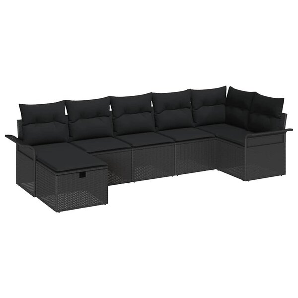 vidaXL Ensemble de canapé de jardin avec coussin 7 Pièces Noir polyrotin