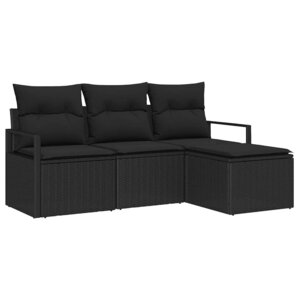 vidaXL Ensemble de canapé de jardin avec coussin 4 Pièces Noir