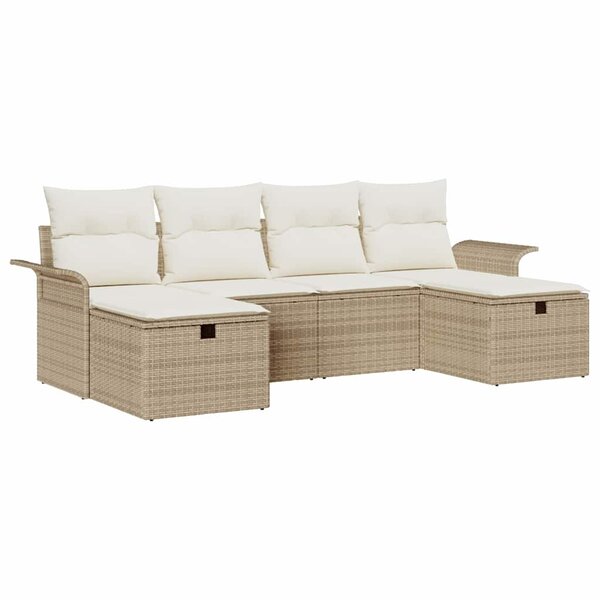 vidaXL Ensemble de canapé de jardin 6 Pièces Beige Poly rotin