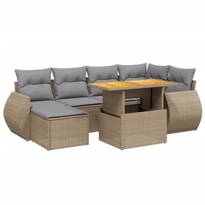 vidaXL Salon de jardin avec coussins 7 Pièces beige résine tressée