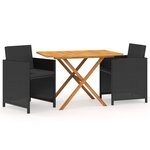 vidaXL Ensemble à manger de jardin avec coussins 3 Pièces noir