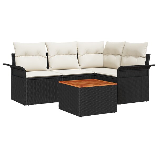 Ensemble de canapé de jardin 5 pièces avec coussins en rotin noir