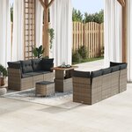 vidaXL Ensemble de Canapés de Jardin 10 Pièces avec Coussins Gris en Poly Rattan
