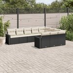 vidaXL Salon de jardin 10 Pièces avec coussins noir résine tressée