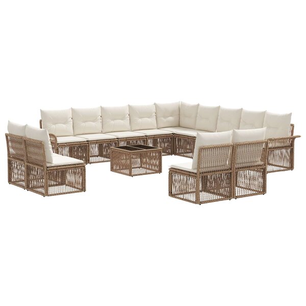 vidaXL Ensemble de canapé de jardin 14 Pièces Beige polyrotin