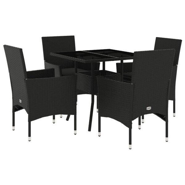 vidaXL Ensemble à manger de jardin et coussins 5 Pièces noir rotin verre