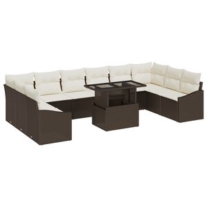 vidaXL Ensemble de canapés de jardin 11 pièces avec coussins Marron en poly rotin