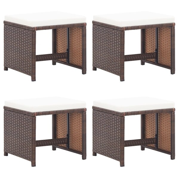 vidaXL Tabourets de jardin et coussins lot de 4 marron résine tressée