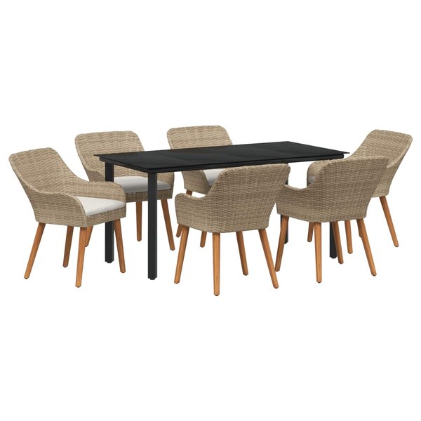 vidaXL Ensemble de salle à manger pour jardin 7 Pièces Beige polyrotin
