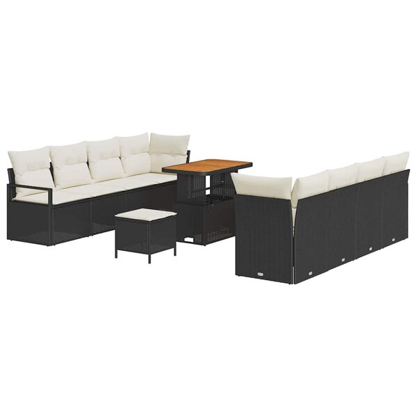 vidaXL Ensemble de canapé de jardin 11 Pièces Noir Poly rotin