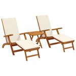 vidaXL Chaise longue inclinable et pliable 3 Pièces Crème blanc
