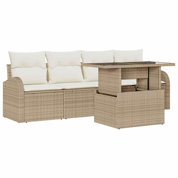 vidaXL Ensemble de canapé de jardin 5 Pièces Beige Poly Rattan