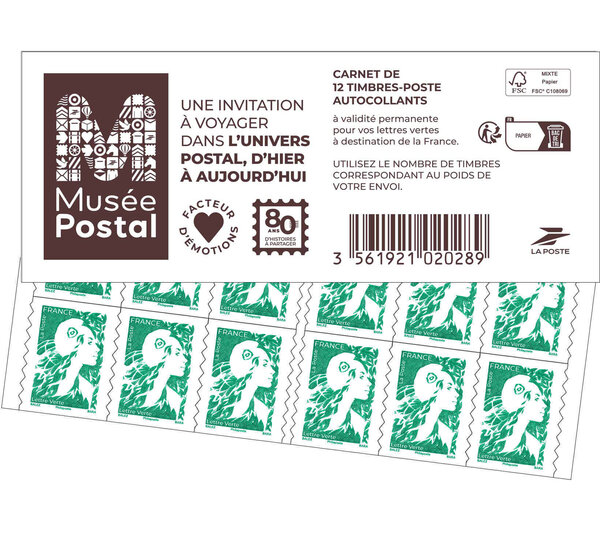 Carnet 12 timbres Marianne de l'avenir - Lettre Verte - Musée Postal
