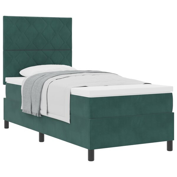 Lit avec sommier et matelas vidaXL Vert foncé 100x200 cm en velours