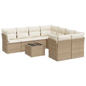 vidaXL Salon de jardin avec coussins 9 Pièces beige résine tressée