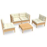 vidaXL Salon de jardin 5 Pièces avec coussins crème bois de pin massif