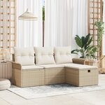 vidaXL Ensemble de canapés de jardin 4 pièces avec coussins beige en rotin synthétique