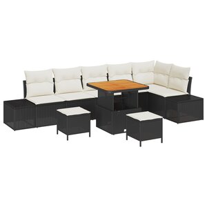 Set de canapé de jardin vidaXL 9 pièces avec coussins noirs en poly rotin