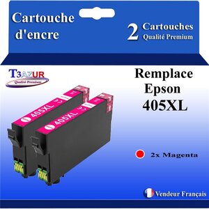 T3AZUR - 2 Cartouches compatibles avec Cartouche compatible avec Epson 405  405 XL pour Epson Workforce Pro WF-7800  WF-7830DTWf  WF-7835 DTWf  WF-7840DTWf  WF-7310DTW  WF-7830DTW Magenta
