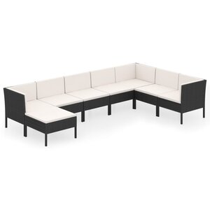 vidaXL Salon de jardin 8 Pièces avec coussins résine tressée noir