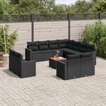 vidaXL Salon de jardin 12 Pièces avec coussins noir résine tressée