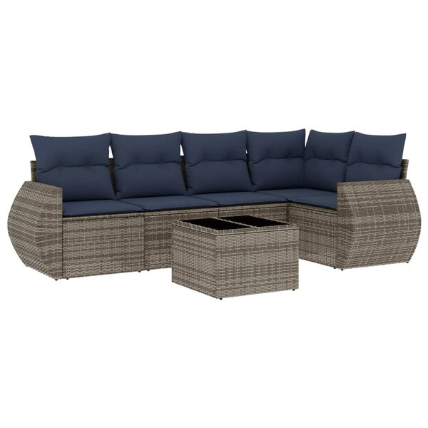 vidaXL Salon de jardin 6 Pièces avec coussins gris résine tressée
