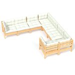 Salon de jardin meuble d'extérieur ensemble de mobilier 8 pièces avec coussins crème bois de pin massif 02_0017567