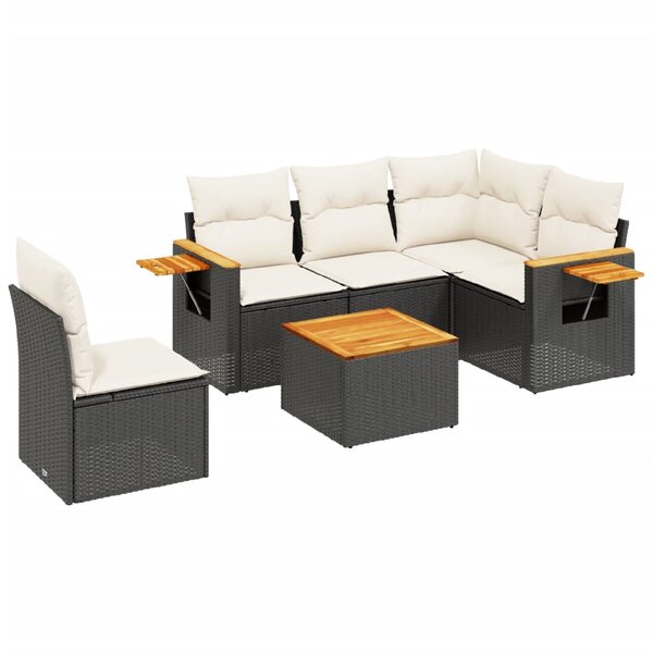 vidaXL Salon de jardin 6 Pièces avec coussins noir résine tressée