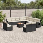 vidaXL Salon de jardin avec coussins 14 Pièces noir résine tressée