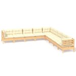 vidaXL Salon de jardin 9 Pièces avec coussins crème bois de pin massif