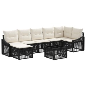 vidaXL Ensemble de canapé de jardin 8 Pièces Noir polyrotin