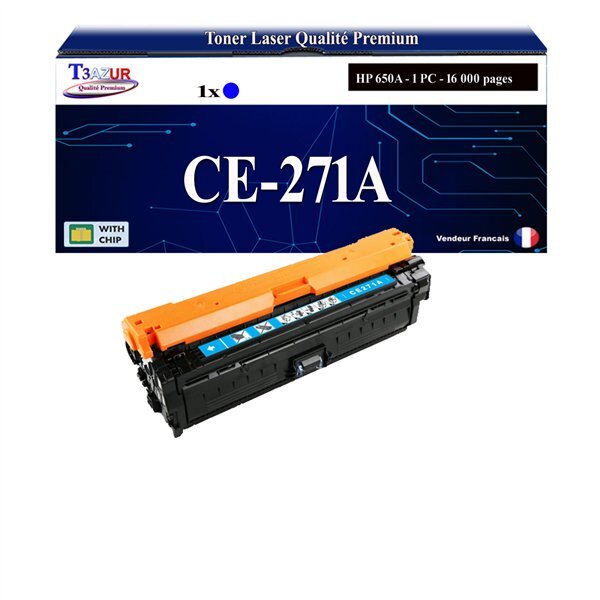 T3AZUR - 650A Toner compatible avec HP CE271A Cyan compatible avec HP Color LaserJet Enterprise M750dn  M750n  M750xh