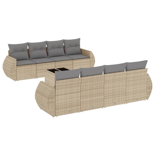 vidaXL Salon de jardin avec coussins 9 Pièces beige résine tressée