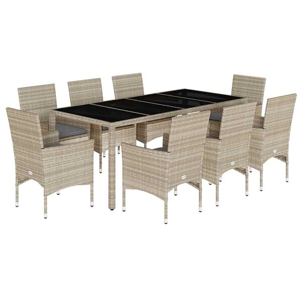 vidaXL Ensemble à manger de jardin avec coussins 9 Pièces rotin et verre