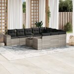 vidaXL Salon de jardin 11 Pièces avec coussins gris clair résine tressée