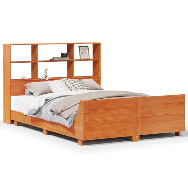 vidaXL Cadre de lit sans matelas cire marron 135x190cm bois pin massif