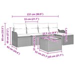 Canapé jardin 5 pièces avec coussins poly rotin marron