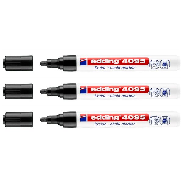 Marqueur Craie Liquide 4095 Noir Pointe Moyenne 2-3 mm x 3 EDDING