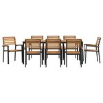 vidaXL Ensemble de Salle à Manger de Jardin 9 Pièces en Bois Massif d'Acacia et Métal