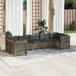 vidaXL Salon de jardin avec coussins 7 Pièces gris résine tressée