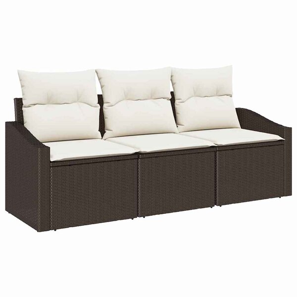vidaXL Ensemble de canapé de jardin avec coussin 3 Pièces Marron et Crème