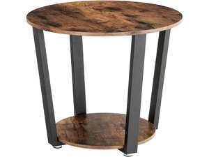 Table basse "ronde" avec structure en acier - 50 x 50 x 57 cm -  marron rustique/noir