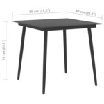 vidaXL Table à dîner de jardin Noir 80x80x74 cm Acier et verre