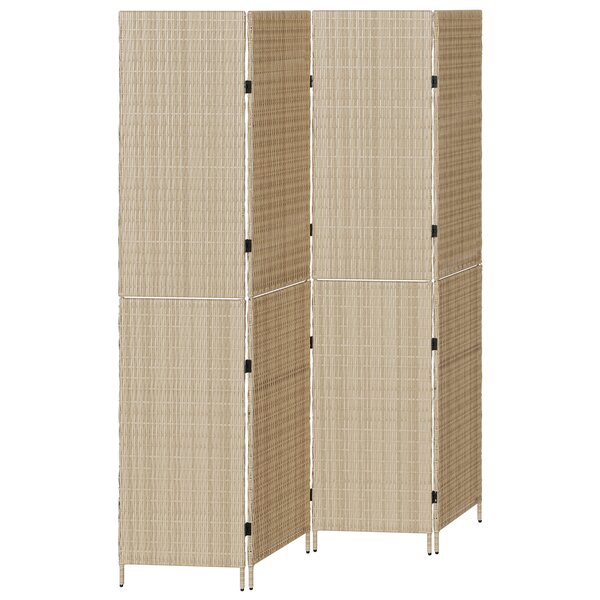 vidaXL Paravent 4 panneaux pliable beige 196x200 cm en poly rotin