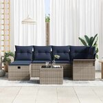 vidaXL Ensemble de canapé de jardin avec coussin 7 Pièces Gris Poly rotin