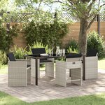 vidaXL Set de salle à manger de jardin 5 pièces avec coussins Gris clair Poly Rattan