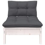vidaXL Canapé central de jardin avec coussins Blanc Bois de pin massif